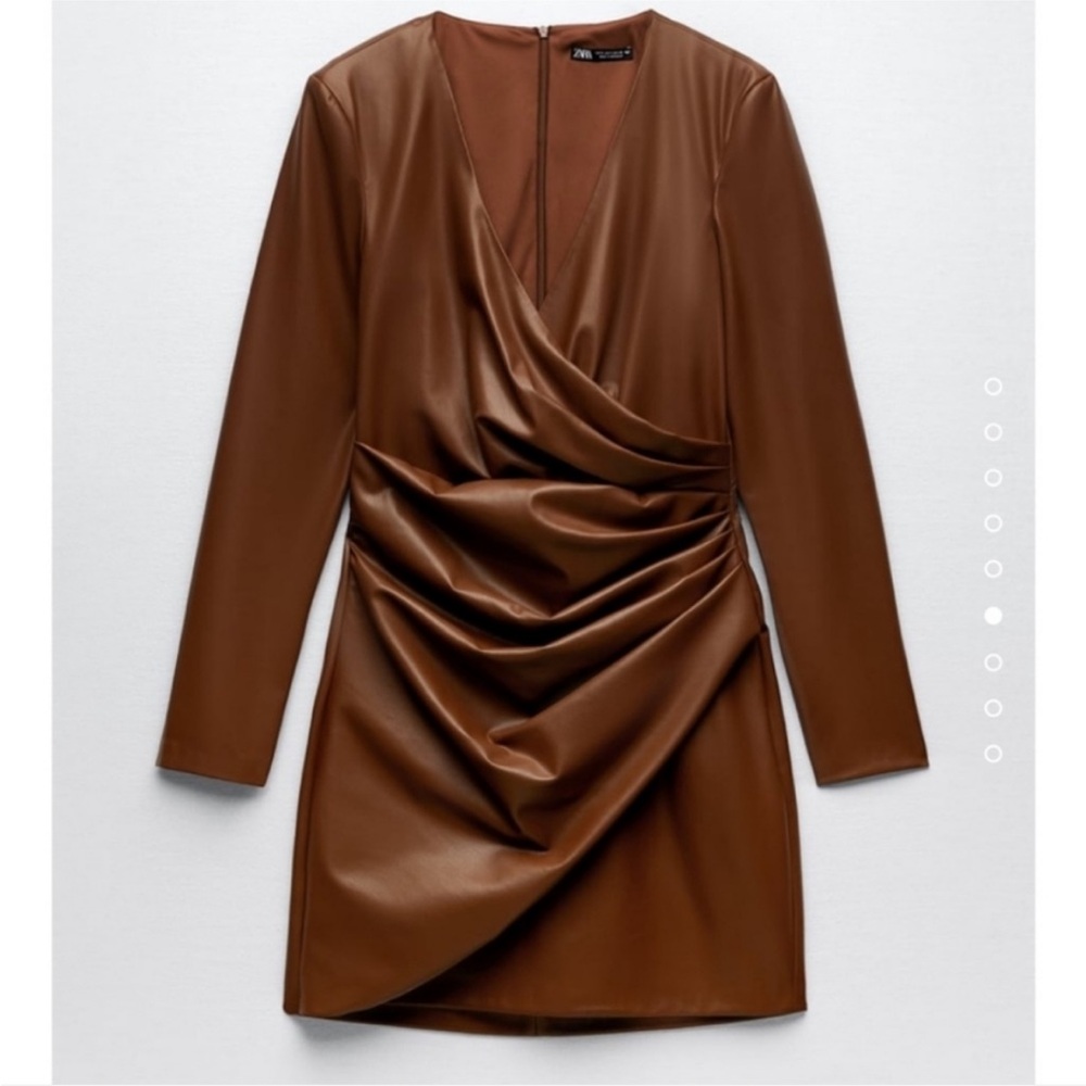Zara Chocolate Faux Leather Mini Dress NWOT